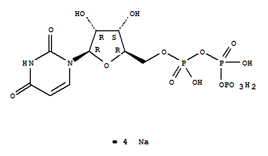 tetrasodium 1-[5-O-({[(phosphonatooxy)phosphinato]oxy}phosphinato)pentofuranosyl]pyrimidine-2,4(1H,3H)-dione结构式