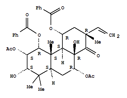 1(2H)-Phenanthrenone,6,10-bis(acetyloxy)-4,5-bis(benzoyloxy)-2-ethenyldodecahydro-7,10a-dihydroxy-2,4b,8,8-tetramethyl-,[2R-(2a,4a,4aa,4bb,5a,6a,7a,8aa,10a,10ab)]-结构式