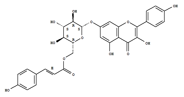 2-Propenoicacid, 3-(4-hydroxyphenyl)-, 6'-ester with 7-(b-D-glucopyranosyloxy)-3,5-dihydroxy-2-(4-hydroxyphenyl)-4H-1-benzopyran-4-one,(E)-结构式