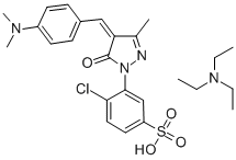 Structure of 1-(2-CHLORO-5-SULFOPHENYL)-3-METHYL-4-(4-DIMETHYLAMINOBENZYLIDENE)-2-PYRAZOLIN-5-ONE TRIETHYLAMMONIUM SALT