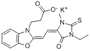 Structure of 5-{2-[3-(2-CARBOXYETHYL)-2-BENZOXAZOLYLIDENE]ETHYLIDENE}-3-ETHYL-1-METHYL-2-THIOHYDANTOINE POTASSIUM SALT