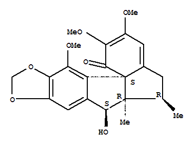 Structure of 1H-Indeno[7'a,1':1,2]indeno[5,6-d][1,3]dioxol-1-one,5,6,6a,7-tetrahydro-7-hydroxy-2,3,12-trimethoxy-6,6a-dimethyl-, [6R-(6a,6ab,7a,12bS*)]-