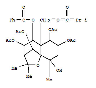 Structure of Propanoicacid, 2-methyl-,[4,6,7,10-tetrakis(acetyloxy)-5-(benzoyloxy)octahydro-9-hydroxy-2,2,9-trimethyl-5aH-3,9a-methano-1-benzoxepin-5a-yl]methylester, [3R-(3a,4a,5b,5aa,6a,7a,9b,9aa,10R*)]-