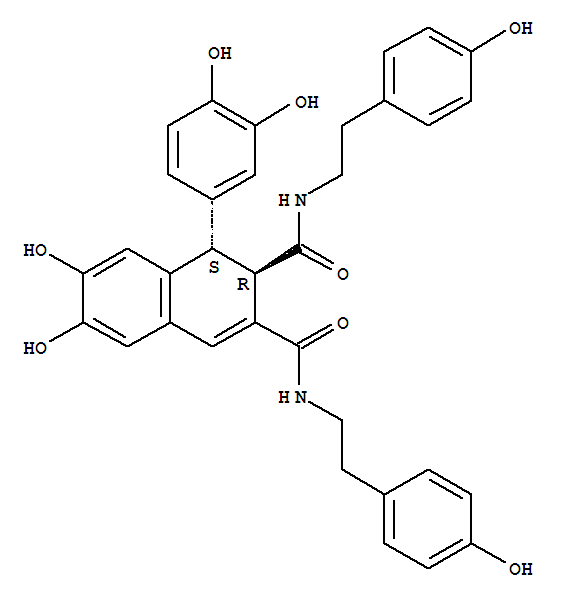 Structure of 2,3-Naphthalenedicarboxamide,1-(3,4-dihydroxyphenyl)-1,2-dihydro-6,7-dihydroxy-N2,N3-bis[2-(4-hydroxyphenyl)ethyl]-,(1R,2S)-rel-