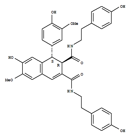 Structure of 2,3-Naphthalenedicarboxamide,1,2-dihydro-7-hydroxy-1-(4-hydroxy-3-methoxyphenyl)-N2,N3-bis[2-(4-hydroxyphenyl)ethyl]-6-methoxy-,(1R,2S)-rel-