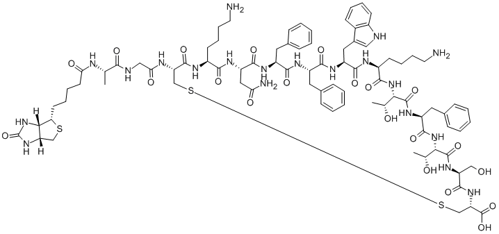 BIOTINYL-ALA-GLY-CYS-LYS-ASN-PHE-PHE-TRP-LYS-THR-PHE-THR-SER-CYS-OH结构式