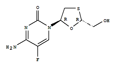 4-amino-5-fluoro-1-[(2R,5R)-2-(hydroxymethyl)-1,3-oxathiolan-5-yl]pyrimidin-2(1H)-one结构式