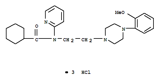 Chemical structure of Cyclohexanecarboxamide,N-(2-(4-(2-methoxyphenyl)-1-piperazinyl)ethyl)-N-2-pyridinyl-,trihydrochloride