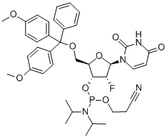 Structure of 5-O-(4,4-Dimethoxytrityl)-2-deoxy-2-fluorouridine-3-(2-cyanoethyl-N,N-diisopropyl)phosphoramidite