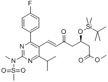 7-[4-(4-氟苯基)-6-异丙基-2-(N-甲基甲磺酰胺基)-5-嘧啶]-(3R)-叔丁基二甲硅氧基-5-氧代-(6E)-庚酸甲酯结构式