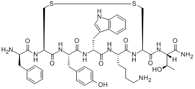 L-ThreoninaMide, D-phenylalanyl-L-cysteinyl-L-tyrosyl-D-tryptophyl-L-lysyl-L-cysteinyl-, cyclic (2→6)-disulfide结构式
