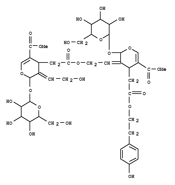 Structure of 2H-Pyran-4-aceticacid, 2-(b-D-glucopyranosyloxy)-3,4-dihydro-3-(2-hydroxyethylidene)-5-(methoxycarbonyl)-,2-[2-(b-D-glucopyranosyloxy)-4-[2-[2-(4-hydroxyphenyl)ethoxy]-2-oxoethyl]-5-(methoxycarbonyl)-2H-pyran-3(4H)-ylidene]ethylester, [2S-[2a,3E(2R*,3E,4R