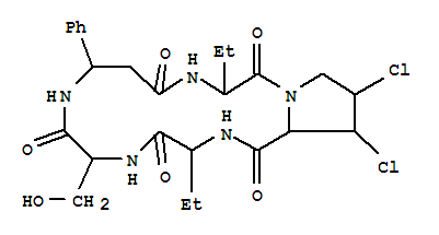 (2R,4R)-N-(2-aminobutanoyl)-N-[(1E,4S,5S)-7-amino-5-formyl-4-hydroxy-1-imino-3,6-dioxo-2-phenylnonan-5-yl]-3,4-dichloropyrrolidine-2-carboxamide结构式