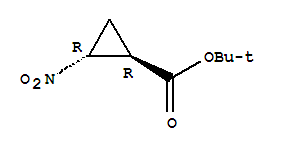 Structure of Cyclopropanecarboxylic acid, 2-nitro-, 1,1-dimethylethyl ester, (1R,2R)-rel-