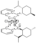 (-)-双[1-{(1S,2S,5R)-2-I-丙基-5-甲基环己基}茚基]二氯化锆(IV)结构式