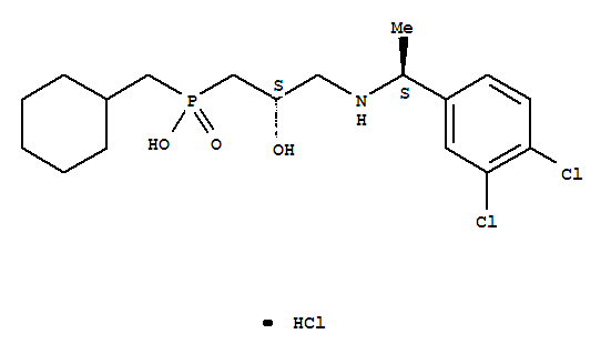 Structure of Phosphinic acid,P-(cyclohexylmethyl)-P-[(2S)-3-[[(1S)-1-(3,4-dichlorophenyl)ethyl]amino]-2-hydroxypropyl]-,hydrochloride (1:1)