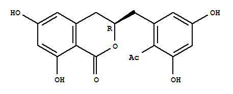 Structure of 1H-2-Benzopyran-1-one,3-[(2-acetyl-3,5-dihydroxyphenyl)methyl]-3,4-dihydro-6,8-dihydroxy-, (R)-