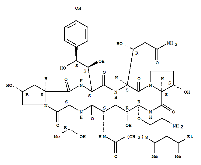 Structure of N-{(2R,6S,9S,11R,12R,14aS,16R,20S,23S,25aS)-12-(2-aminoethoxy)-20-[(1R)-3-amino-1-hydroxy-3-oxopropyl]-23-[(1S,2S)-1,2-dihydroxy-2-(4-hydroxyphenyl)ethyl]-2,11,16-trihydroxy-6-[(1R)-1-hydroxyethyl]-5,8,14,19,22,25-hexaoxotetracosahydro-1H-dipyrrolo[2,1-c: