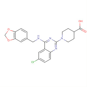 Structure of 4-Piperidinecarboxylic acid,1-[4-[(1,3-benzodioxol-5-ylmethyl)amino]-6-chloro-2-quinazolinyl]-