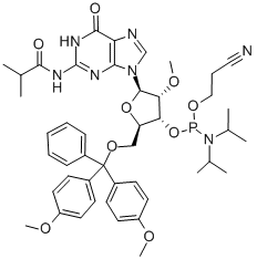 Structure of 5-O-(4,4-Dimethoxytrityl)-2-O-methyl-N-isobutyrylguanosine-3-(2-cyanoethyl-N,N-diisopropyl)phosphoramidite