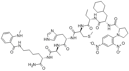 DNP-PRO-BETA-CYCLOHEXYL-ALA-ABU-CYS(ME)-HIS-ALA-LYS(N-ME-ABZ)-NH2结构式