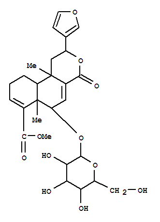 2H-Naphtho[2,1-c]pyran-7-carboxylicacid, 2-(3-furanyl)-6-(b-D-glucopyranosyloxy)-1,4,6,6,6a,9,10,10a,10b-octahydro-6a,10b-dimethyl-4-oxo-,methyl ester, (2a,6b,6ab,10ab,10ba)-(+)-结构式