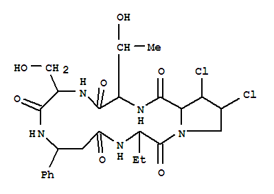 Structure of Cyclo[(R)-3-phenyl-b-alanyl-L-2-aminobutanoyl-(2a,3a,4a)-3,4-dichloro-L-prolyl-L-allothreonyl-L-seryl]