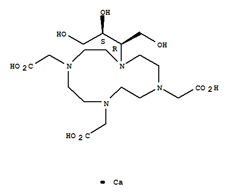 Structure of calcium 2,2'-[7-(carboxymethyl)-10-(1,3,4-trihydroxybutan-2-yl)-1,4,7,10-tetraazacyclododecane-1,4-diyl]diacetate