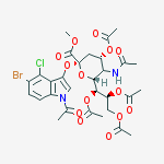 (1S,2S)-1-((2R,4S,6S)-3-acetamido-4-acetoxy-6-(1-acetyl-5-bromo-4-chloro-1H-indol-3-yloxy)-6-(methoxycarbonyl)tetrahydro-2H-pyran-2-yl)propane-1,2,3-triyl triacetate结构式