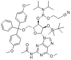 Structure of N-Acetyl-5-O-(4,4-dimethoxytrityl)-2-O-[(tert-butyl)dimethylsilyl]-6-O-methylguanosine-3-(2-cyanoethyl-N,N-diisopropyl)phosphoramidite
