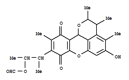 Structure of 2H-Pyrano[4,3,2-kl]xanthene-8,11-dione,9-[2-(formyloxy)-1-methylpropyl]-3,11b-dihydro-5-hydroxy-2,3,4,10-tetramethyl-,[2R-[2a,3b,9(1S*,2R*),11bb]]-