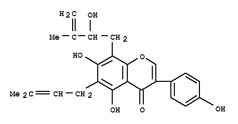 Structure of 4H-1-Benzopyran-4-one,5,7-dihydroxy-8-(2-hydroxy-3-methyl-3-buten-1-yl)-3-(4-hydroxyphenyl)-6-(3-methyl-2-buten-1-yl)-
