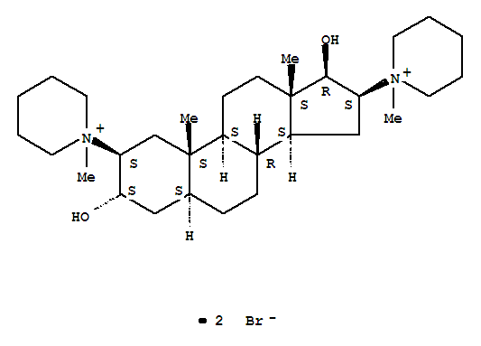 Structure of (2beta,3alpha,5alpha,16beta,17beta)-2,16-bis(1-methylpiperidinium-1-yl)androstane-3,17-diol dibromide