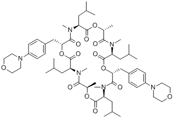 Structure of Cyclo(.alpha.R)-.alpha.-hydroxy-4-(4-morpholinyl)benzenepropanoyl-N-methyl-L-leucyl-(2R)-2-hydroxypropanoyl-N-methyl-L-leucyl-(.alpha.R)-.alpha.-hydroxy-4-(4-morpholinyl)benzenepropanoyl-N-methyl-L-leucyl-(2R)-2-hydroxypropanoyl-N-methyl-L-leucyl