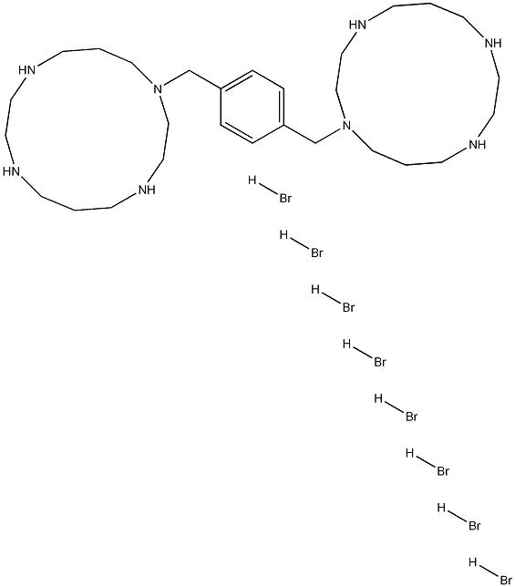 1,1'-[1,4-亚苯基双(亚甲基)]双(1,4,8,11-四氮杂环十四烷)八氢溴酸盐结构式
