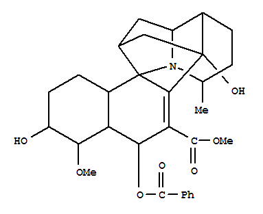 Structure of methyl 7-(benzoyloxy)-5,9-dihydroxy-8-methoxy-15-methyl-2,3,3a,4,5,7,7a,8,9,10,11,11a-dodecahydro-2,5,1-(butane[1,1,4]triyl)benzo[6,7]indeno[7a,1-b]pyrrole-6-carboxylate