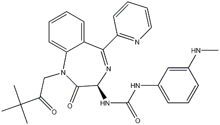 Structure of N-[(3R)-1-(3,3-Dimethyl-2-oxobutyl)-2,3-dihydro-2-oxo-5-(2-pyridinyl)-1H-1,4-benzodiazepin-3-yl]-N'-[3-(methylamino)phenyl]urea