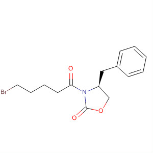 Structure of 2-Oxazolidinone, 3-(5-bromo-1-oxopentyl)-4-(phenylmethyl)-, (4S)-