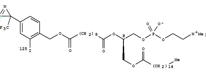 Structure of 1-palmitoyl-2-(decanedioyl mono-(2-iodo-4-(3-trifluoromethyl-3H-diazirin-3-yl)benzyl)ester)glycero-3-phosphocholine