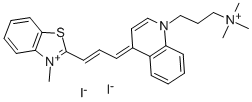 Structure of QUINOLINIUM, 4-[3-(3-METHYL-2(3H)-BENZOTHIAZOLYLIDENE)-1-PROPENYL]-1-[3-(TRIMETHYLAMMONIO)PROPYL]-, DIIODIDE