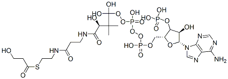 Structure of [(2R,3S,4R,5R)-5-(6-aminopurin-9-yl)-4-hydroxy-2-[[hydroxy-[hydroxy-[3-hydroxy-3-[2-[2-(3-hydroxypropanoylsulfanyl)ethylcarbamoyl]ethylcarbamoyl]-2,2-dimethyl-propoxy]phosphoryl]oxy-phosphoryl]oxymethyl]oxolan-3-yl]oxyphosphonic acid