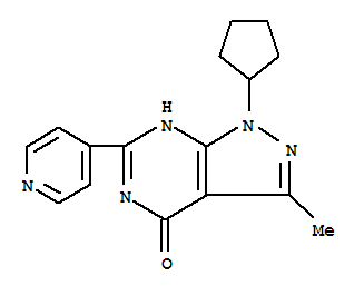 Structure of 4H-Pyrazolo[3,4-d]pyrimidin-4-one,1-cyclopentyl-1,5-dihydro-3-methyl-6-(4-pyridinyl)-