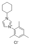 Structure of 1H-Imidazolium, 1-cyclohexyl-3-(2,4,6-trimethylphenyl)-, chloride (1:1)