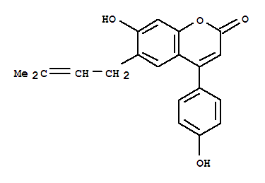 2H-1-Benzopyran-2-one,7-hydroxy-4-(4-hydroxyphenyl)-6-(3-methyl-2-buten-1-yl)-结构式