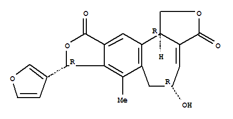 Structure of 3H-Furo[3',4':3,4]cyclohept[1,2-f]isobenzofuran-3,10(1H)-dione,8-(3-furanyl)-5,6,8,11b-tetrahydro-5-hydroxy-7-methyl-, (5a,8a,11ba)-(-)-