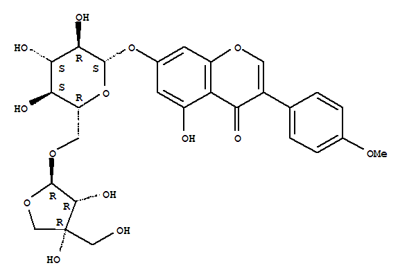 7-[(2-O-D-Apio-β-D-furanosyl-β-D-glucopyranosyl)oxy]-5-hydroxy-3-(4-methoxyphenyl)-4H-1-benzopyran-4-one结构式
