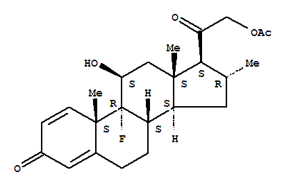 Structure of (8xi,10xi,11beta,13xi,14xi,16alpha,17xi)-9-fluoro-11-hydroxy-16-methyl-3,20-dioxopregna-1,4-dien-21-yl acetate