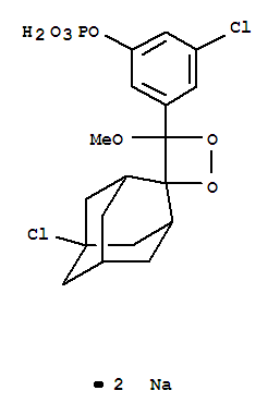 Structure of Phenol, 3-chloro-5-(5'-chloro-4-methoxyspiro[1,2-dioxetane-3,2'-tricyclo[3.3.1.13,7]decan]-4-yl)-, dihydrogen phosphate, disodium salt (9CI)
