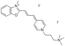 Structure of BENZOXAZOLIUM, 3-METHYL-2-[3-[1-[3-(TRIMETHYLAMMONIO)PROPYL]-4(1H)-PYRIDINYLIDENE]-1-PROPENYL]-, DIIODIDE