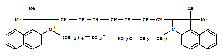 Structure of 1H-Benz[e]indolium,2-[7-[3-(2-carboxyethyl)-1,3-dihydro-1,1-dimethyl-2H-benz[e]indol-2-ylidene]-1,3,5-heptatrien-1-yl]-1,1-dimethyl-3-(4-sulfobutyl)-,inner salt